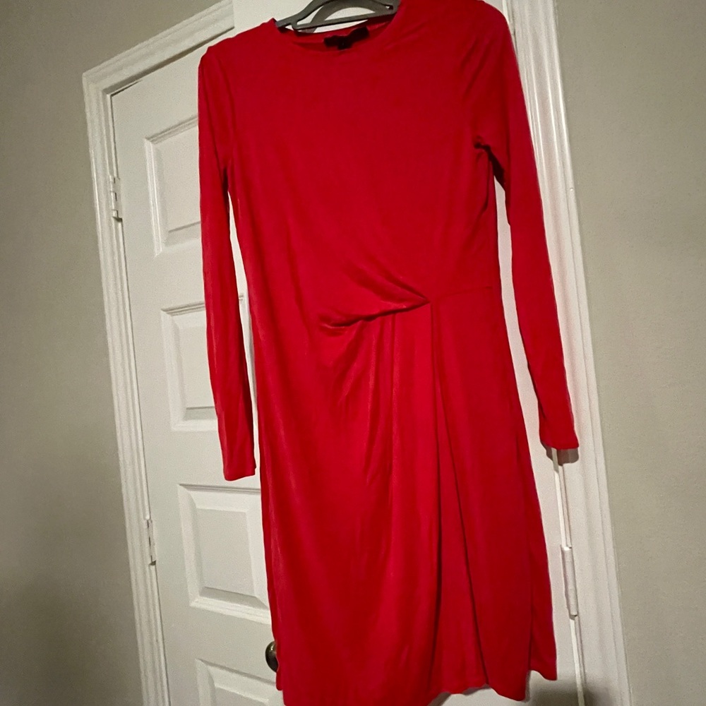 BCBGMaxAzria Vibrant Red Long-Sleeve Twist-Waist Dress